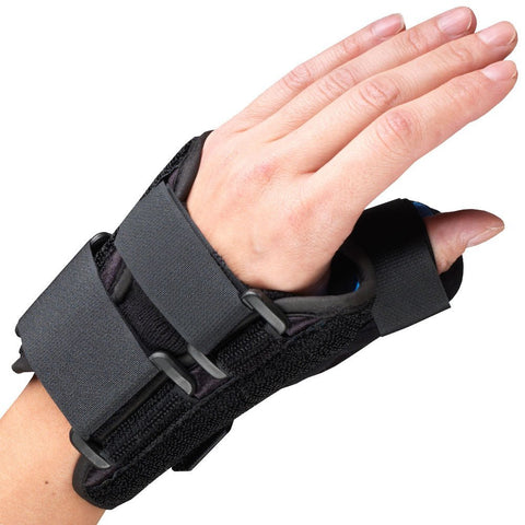 OTC Wrist-Thumb Splint, 6-Inch Petite or Youth Size, Lightweight Breathable, Black, Left