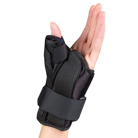 OTC Wrist-Thumb Splint, 6-Inch Petite or Youth Size, Lightweight Breathable, Black, Left
