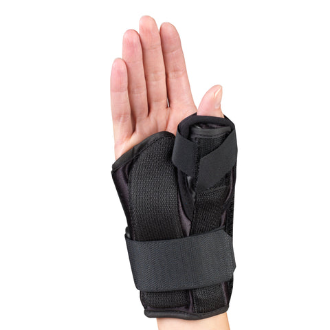 OTC Wrist-Thumb Splint, 6-Inch Petite or Youth Size, Lightweight Breathable, Black, Right