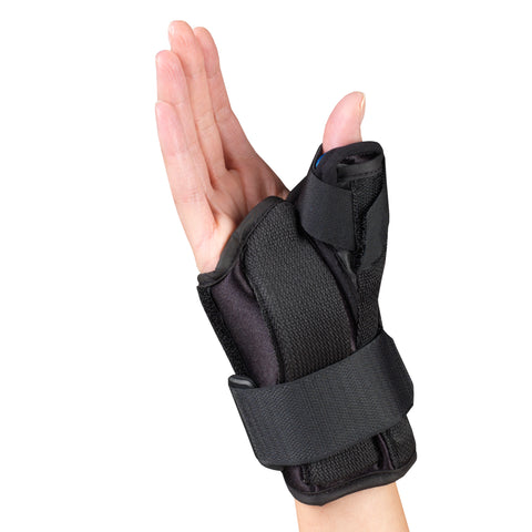 OTC Wrist-Thumb Splint, 6-Inch Petite or Youth Size, Lightweight Breathable, Black, Right