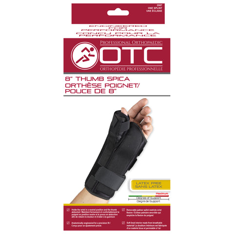 OTC Wrist-Thumb Splint, 8-Inch Adult, Lightweight Breathable, Black, Left