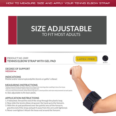 OTC Tennis Elbow Strap, Thrapeutic Gel Pad Insert, Black