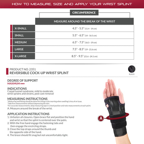 OTC Reversible Wrist Splint, Cock-up Lacing, Knit Elastic, Black