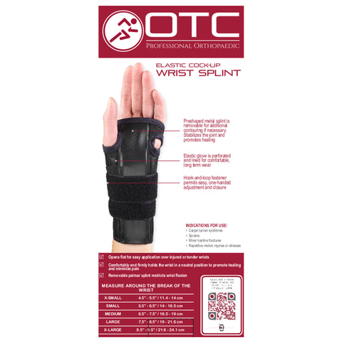 OTC Reversible Wrist Splint, Cock-up Lacing, Knit Elastic, Black