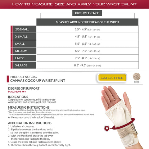OTC Wrist Splint, Cock-Up Lacing, Canvas, White, Right