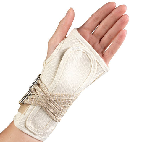 OTC Wrist Splint, Cock-Up Lacing, Canvas, White, Left