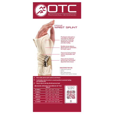 OTC Wrist Splint, Cock-Up Lacing, Canvas, White, Right