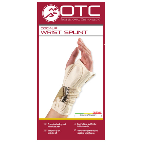 OTC Wrist Splint, Cock-Up Lacing, Canvas, White, Right