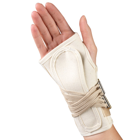 OTC Wrist Splint, Cock-Up Lacing, Canvas, White, Right