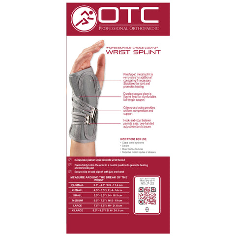 OTC Wrist Splint, Cock-Up Lacing, Canvas, ProChoice, Grey, Right