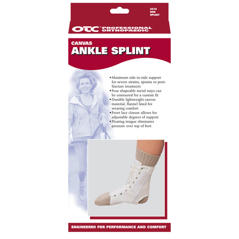 OTC Ankle Brace, Canvas Lace-Up, Semi-Rigid Spiral Stays, White
