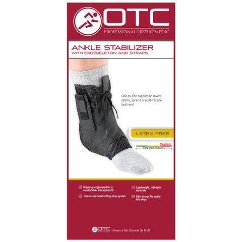 OTC Ankle Stabilizer, Exoskeleton Support, Heel Locking Straps, Black