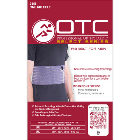OTC Rib Belt for Men, 6-inch Elastic Chest Compression, Select Series, Grey