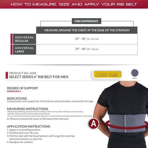 OTC Rib Belt for Men, 6-inch Elastic Chest Compression, Select Series, Grey