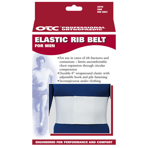 OTC Rib Belt For Men, 6-Inch Chest Panel, Elastic Compression, Universal Fit, White