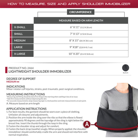 OTC Shoulder Immobilizer, Left or Right Arm, Lightweight, Black