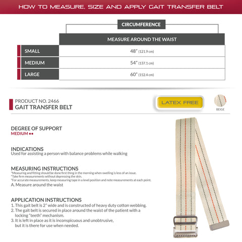 OTC Gait Transfer Belt, Support Hold for Caregiver, White