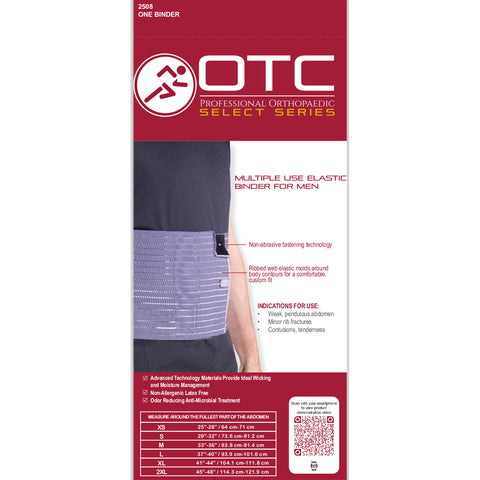 OTC Abdominal Binder for Men, Ribbed Elastic Compression, Select Series, Grey