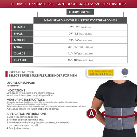 OTC Abdominal Binder for Men, Ribbed Elastic Compression, Select Series, Grey
