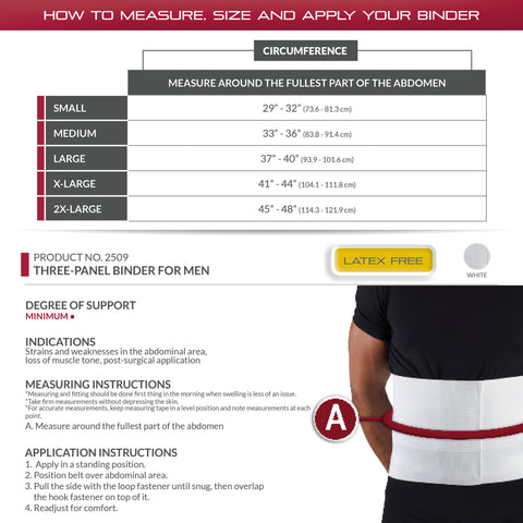 OTC Abdominal Binder for Men, Three-Panel Body,  9-Inch Elastic, White