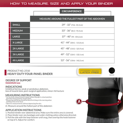 OTC Abdominal Binder, Four-Panel Body, Heavy Duty 12-Inch, Select Series, Black