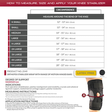 OTC Knee Stabilizer Wrap, ROM Hinged Bars, Orthotex, Black