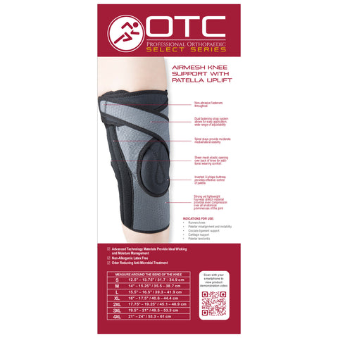OTC Knee Support, Patella Uplift, Spiral Stays, Airmesh, Select Series, Grey