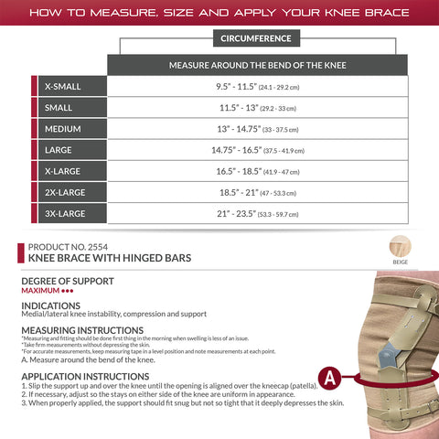 OTC Knee Brace, Hinged Bars, Knit Elastic, Beige