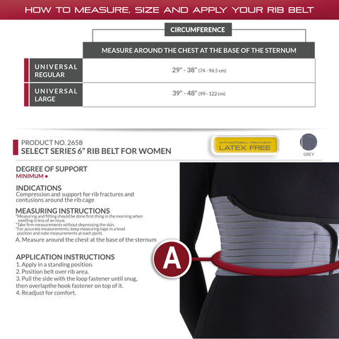 OTC Rib Belt for Women, 6-Inch Elastic Chest, Select Series, Grey