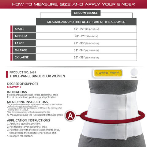 OTC Abdominal Binder for Women, Three-Panel Body, 9-Inch Elastic, White