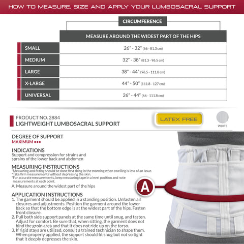 OTC Lumbo-Sacral Support, Lower Back, Metal Stay Insert, Strong Mesh Elastic, White