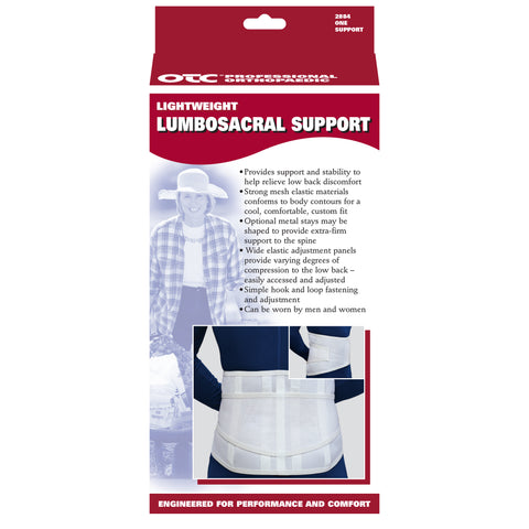 OTC Lumbo-Sacral Support, Lower Back, Metal Stay Insert, Strong Mesh Elastic, White