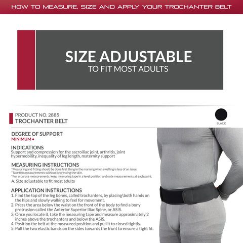 OTC Sacroiliac Support, Trochanter Belt, Hip Pelvis, Select Series, Black