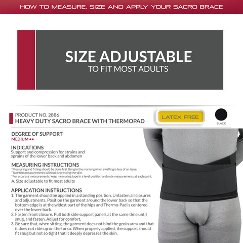 OTC Sacro Brace, Lower Back, Heavy Duty Support, Thermo Pad, Black