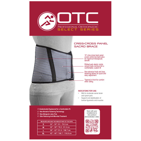 OTC Sacro Brace, 10-Inch Back, Criss-Cross Support, Select Series, Grey