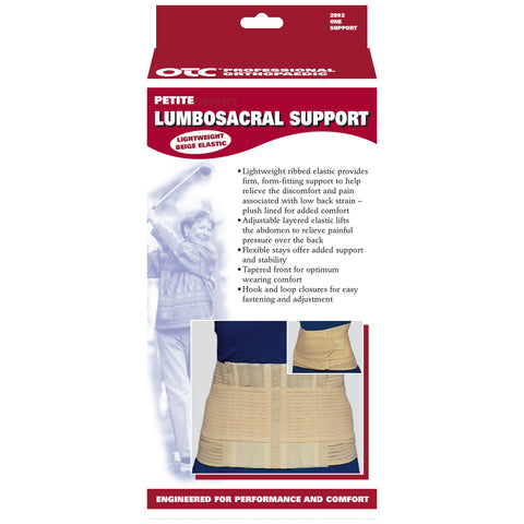 OTC Petite Lumbo-Sacral Support, Abdominal Uplift, 8-Inch Lower Back, Elastic, Beige