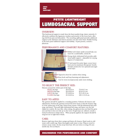 OTC Petite Lumbo-Sacral Support, Abdominal Uplift, 8-Inch Lower Back, Elastic, Beige