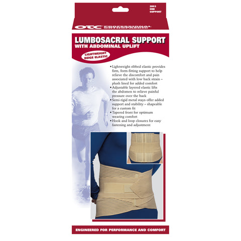 OTC Lumbo-Sacral Support, Abdominal Uplift, 11-Inch Lower Back, Elastic, Beige