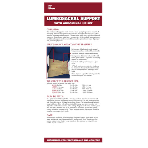 OTC Lumbo-Sacral Support, Abdominal Uplift, 11-Inch Lower Back, Elastic, Beige