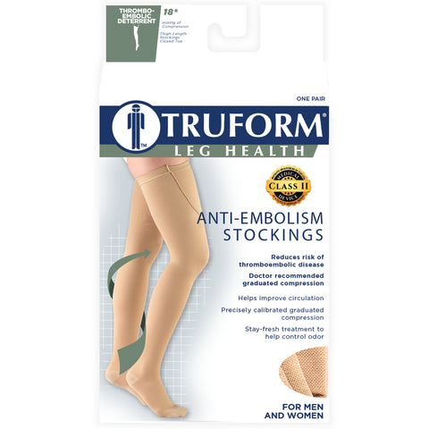 Truform Surgical Stockings, 18 mmHg Compression for Men and Women, Thigh High Length, Closed Toe