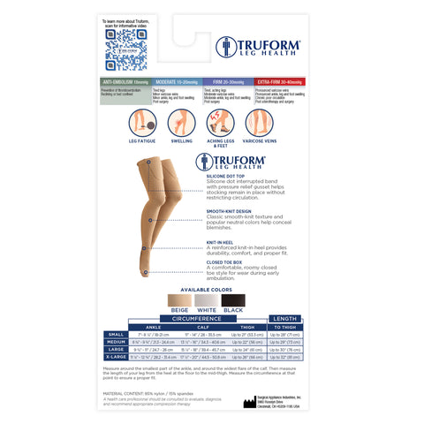Truform Surgical Stockings, 18 mmHg Compression for Men and Women, Thigh High Length, Closed Toe