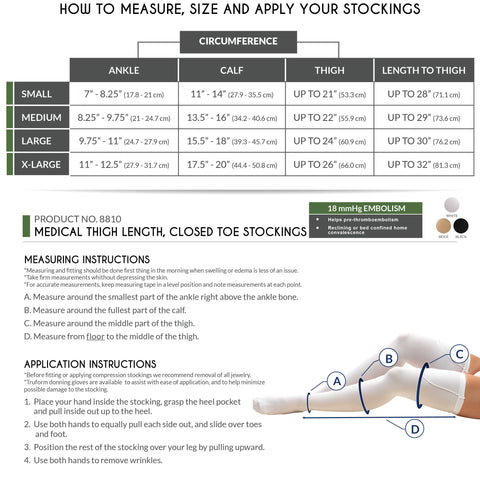 Truform Surgical Stockings, 18 mmHg Compression for Men and Women, Thigh High Length, Closed Toe