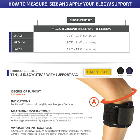 OTC Elbow Strap, Pressure Pad Compression, Neoprene, Black