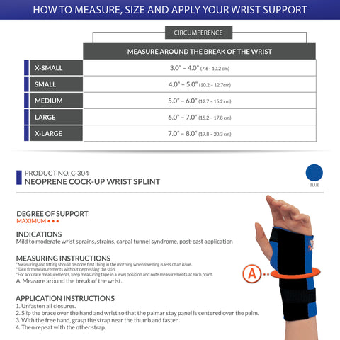 OTC Wrist Splint, Cock-up Style, Neoprene, Black, Left