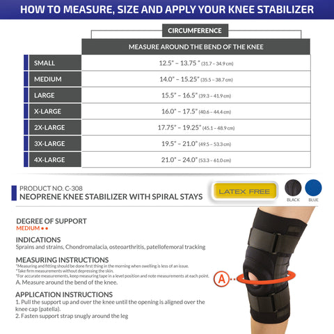 OTC  Knee Stabilizer, Spiral Stays, Neoprene, Black