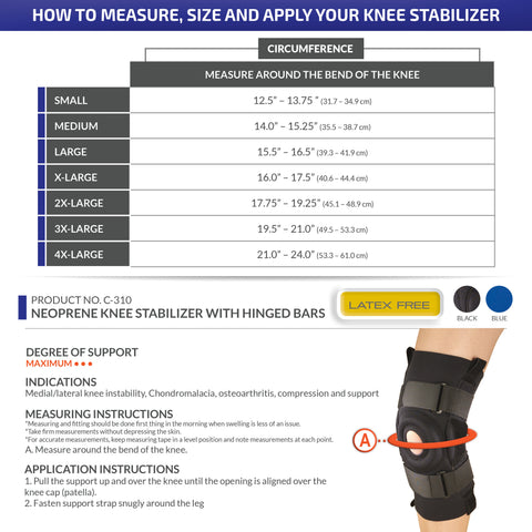 OTC Knee Stabilizer, Hinged Bars, Neoprene, Black