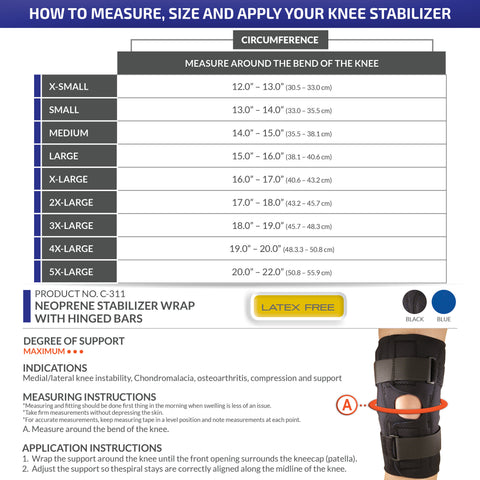 OTC Knee Stabilizer Wrap, Hinged Bars, Neoprene, Black
