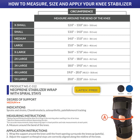 OTC Knee Stabilizer Wrap, Spiral Stays, Neoprene, Black