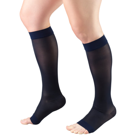 Truform Sheer Compression Stockings, 15-20 mmHg, Women's Knee High Length, Open Toe, 20 Denier