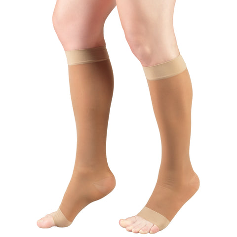 Truform Sheer Compression Stockings, 15-20 mmHg, Women's Knee High Length, Open Toe, 20 Denier